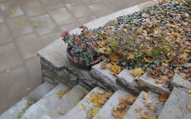 Fertiggestellte Hofeinfahrt mit altem Treppenaufgang.